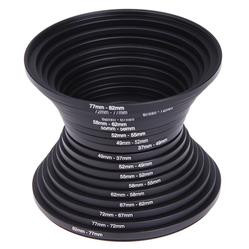 Step-Up Step-Down Lens Filter Adapter Rings 18pcs Set for DSLR Camera 37-82mm Aluminum Alloy Filter Ring Kit Compatible with Canon Nikon
