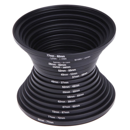 Step-Up Step-Down Lens Filter Adapter Rings 18pcs Set for DSLR Camera 37-82mm Aluminum Alloy Filter Ring Kit Compatible with Canon Nikon