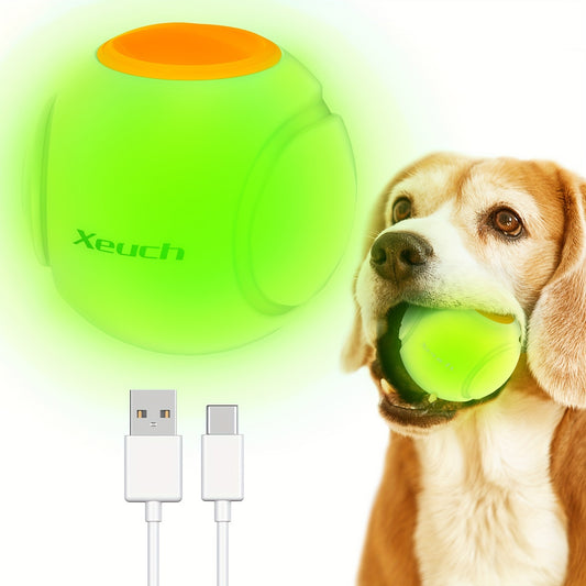 LED Light Up Dog Ball Toy Glow in the Dark – USB Rechargeable Motion-Activated Glowing Fetch Ball for Small Medium Dogs
