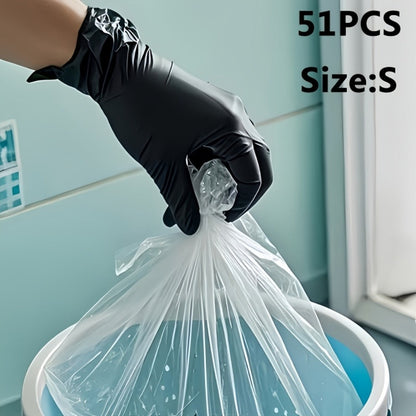 Black Nitrile Disposable Gloves in 51-Piece Size-Specific Packs with Powder-Free and Latex-Free Labels
