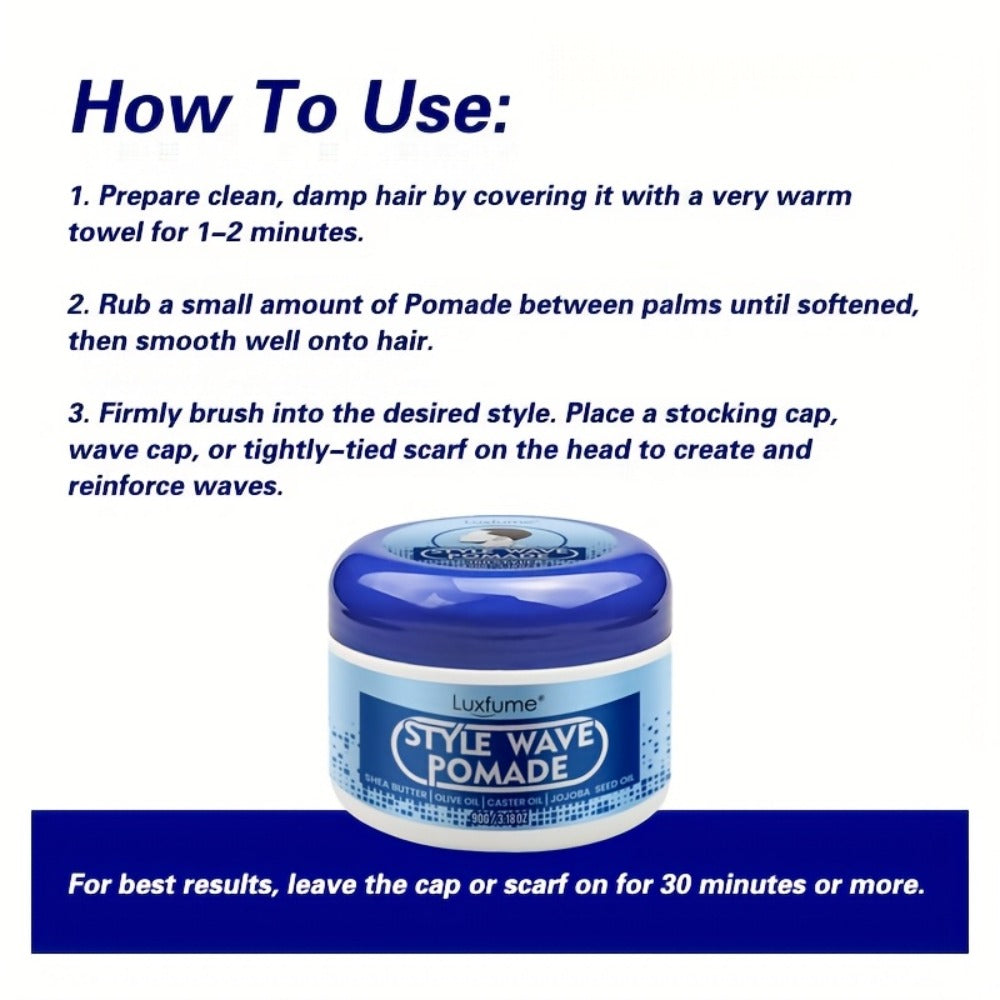 Wave Pomade Strong Hold & Edge Control 3.18oz 2-Pack – Luxfume Non-Greasy Hair Styling Cream with Natural Botanical Extracts, 360 Waves
