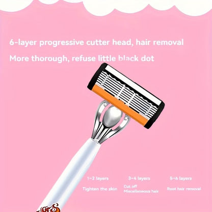 Beard Razor for Men 6-Layer Stainless Steel Blades Premium Metal Handle 36 Replaceable Blades – Mustache Grooming Shaver Ultra-Close