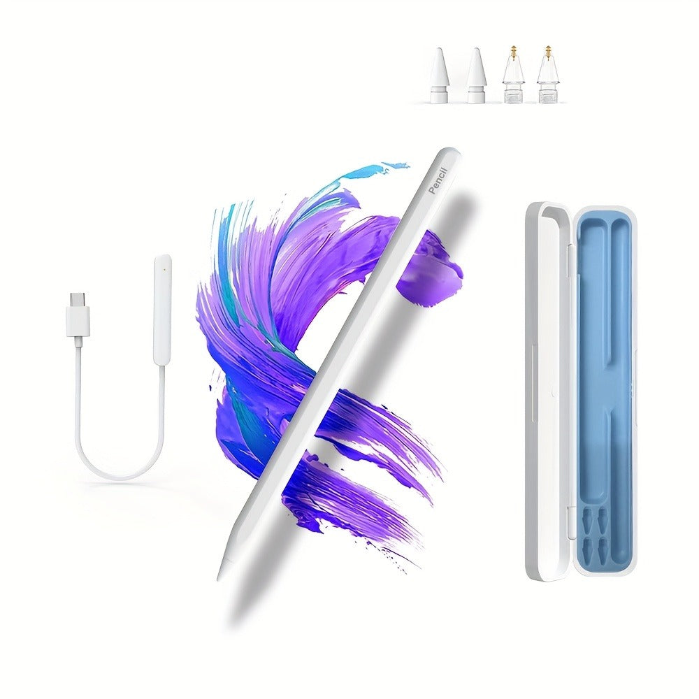 White Active Stylus Pen for Listed 2018-and-Later iPad Models with Tilt Response, Palm Rejection and Dual Charging