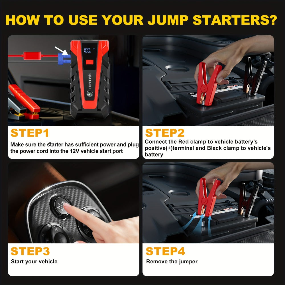 12V Jump Starter with Scatach-011 Base Model or Q27B Start-and-Inflation Package, Digital Display and Clamps