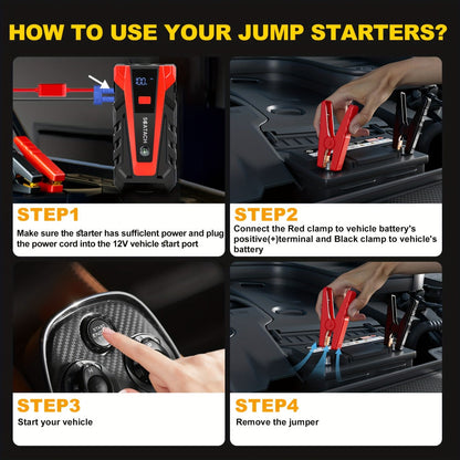 12V Jump Starter with Scatach-011 Base Model or Q27B Start-and-Inflation Package, Digital Display and Clamps