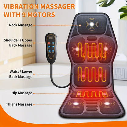 Massage Seat Cushion with Heat 9 Vibration Motors Triple Heating Pad Lumbar Traction Full Body Massager for Home or Salon Spa Use
