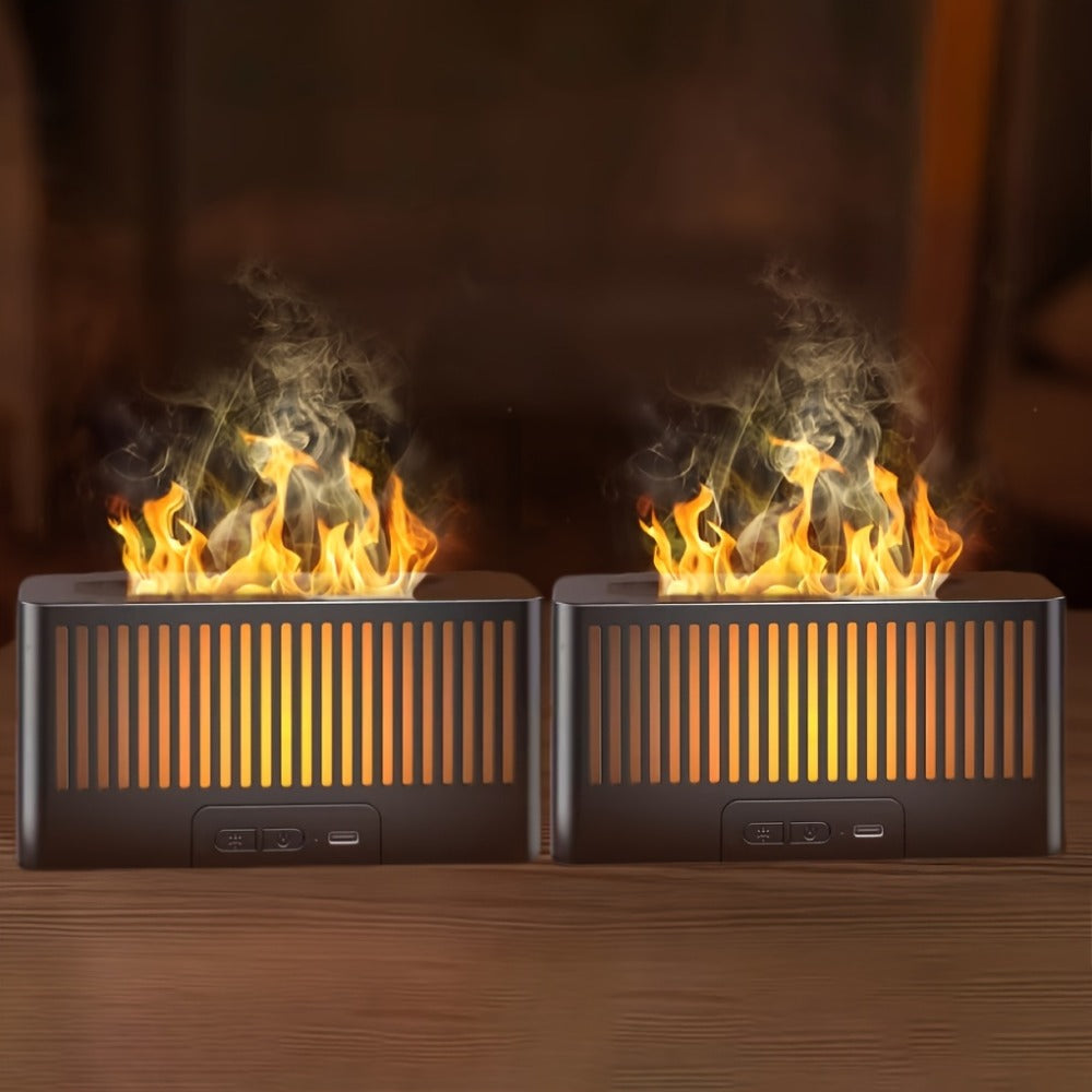 Humidifier Flame-Effect USB Diffuser with Seven LED Colors, Black or White, Single and Two-Pack Options