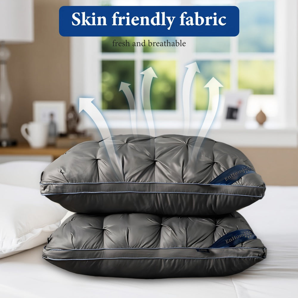 Bed Pillow Set of 2 with 900g Polyester Fill, Twisted-Flower Quilting and Adjustable Zipper