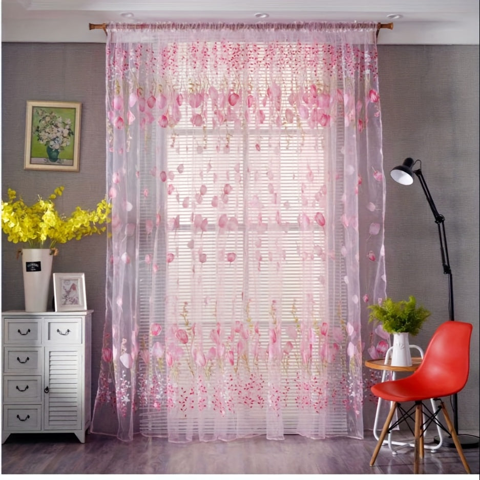 Two-Panel Sheer Tulip Window Curtain Set with Gathered Rod-Pocket Top, 79-Inch Length and Three Colors