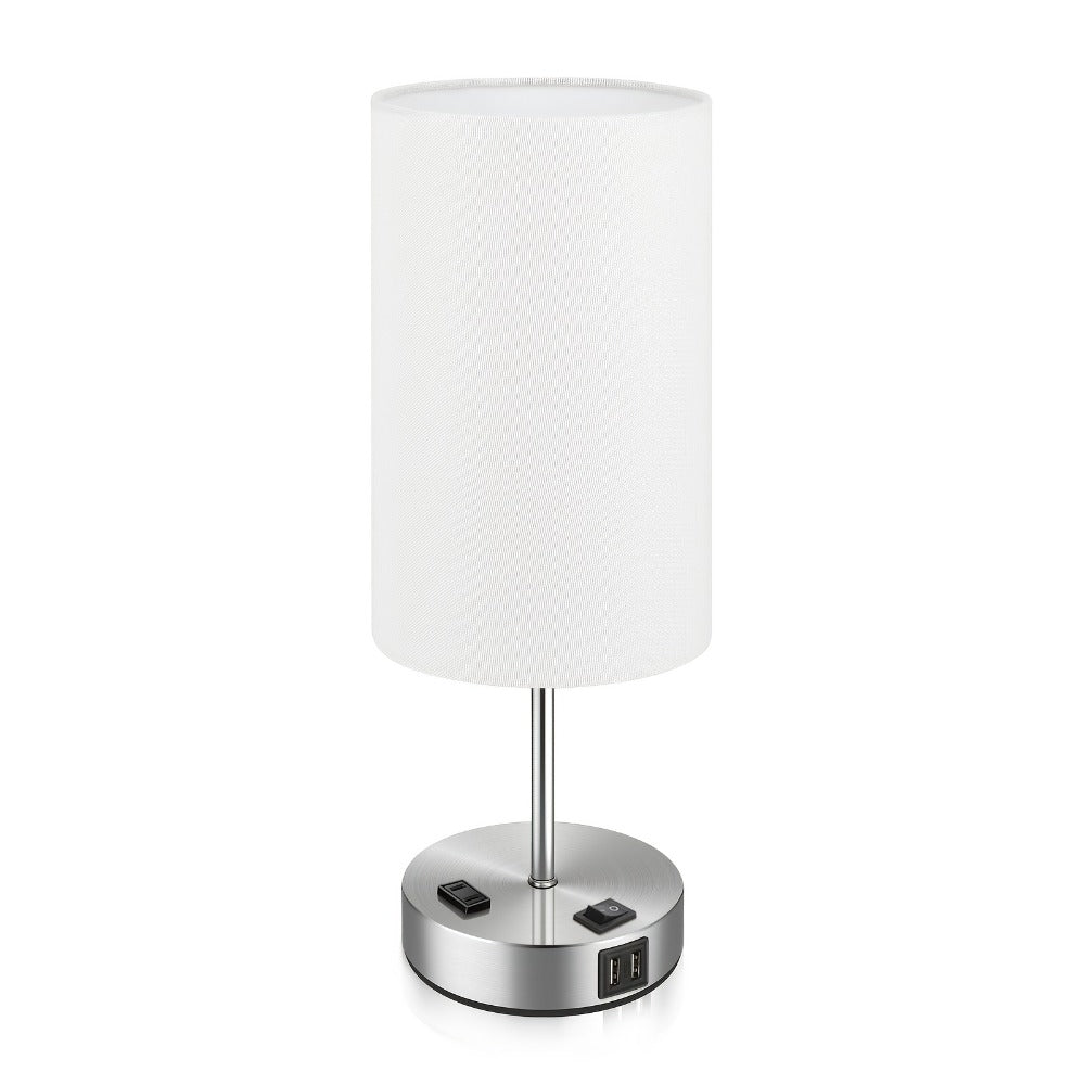 Table Lamp HOODINK with Cylindrical Shade, 3-Way Touch Dimming, USB-A, USB-C, AC Outlet and One or Two-Pack Options