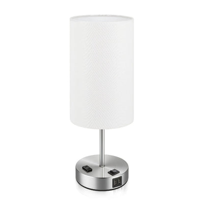 Table Lamp HOODINK with Cylindrical Shade, 3-Way Touch Dimming, USB-A, USB-C, AC Outlet and One or Two-Pack Options