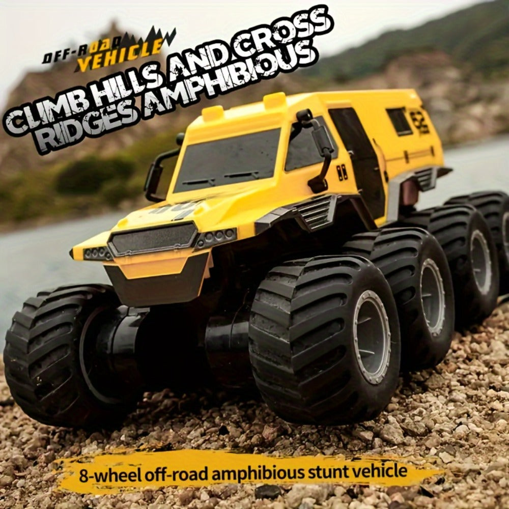 Amphibious RC Truck 8-Wheel Drive 4-Motor Off-Road Climbing Remote Control Armored Vehicle, Oversized Land & Water Military Truck Toy