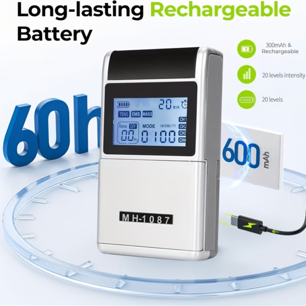 TENS EMS Unit Rechargeable Pain Device, 20 Intensity Levels 48 Modes Electric Stimulator for Back Neck Shoulder Knee Wrist Pain
