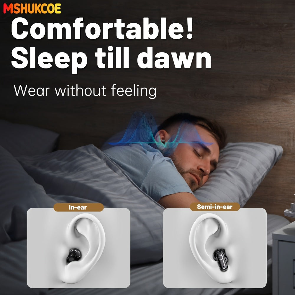 Wireless Earbuds MSHUKCOE 2-in-1 Mini Sleep Style with Touch Controls and Black, Khaki or Purple Choices