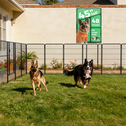 Dog Playpen with Gate – Heavy Duty Metal Pet Exercise Pen for Large Medium Small Dogs, 8/16/24/32/48 Panels, 24/32/40/45/50 Inch Height