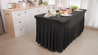 Tablecloth with Skirt for Rectangular Tables, Anti-Wrinkle Table Cover in Black, White & Red, Elegant Table Skirt for Wedding