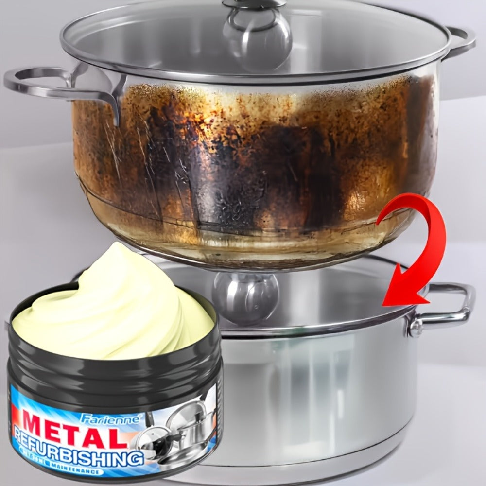 1.01oz Metal Refurbishing Cleaning Paste Tub with One Round Black Scrub Pad for Cookware and Metal Surfaces
