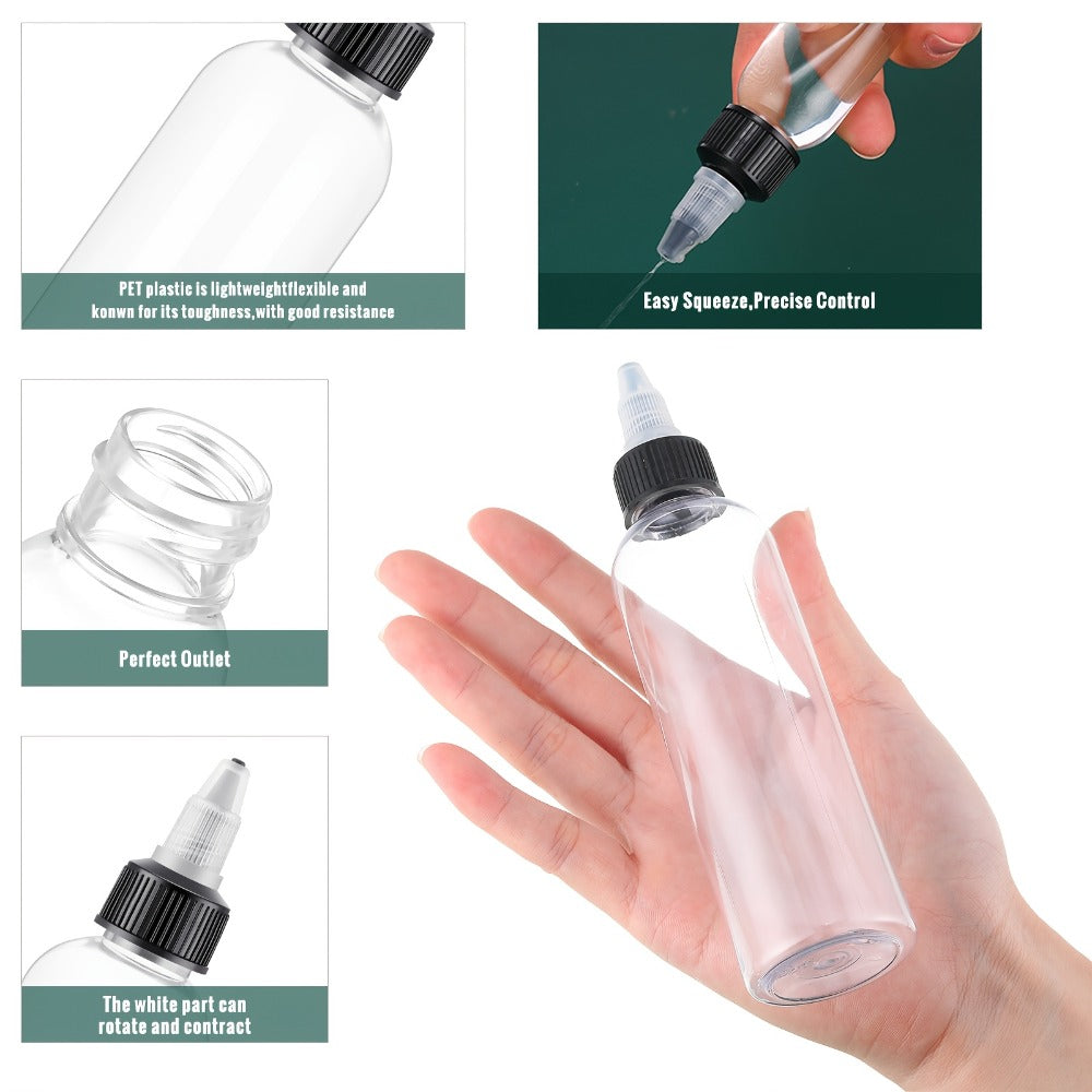 Squeeze Bottles 4oz 100 Pack with Twist Top Caps Empty Plastic Refillable Dispensing Bottles BPA Free for Hair Oil Essential Oil Condiment