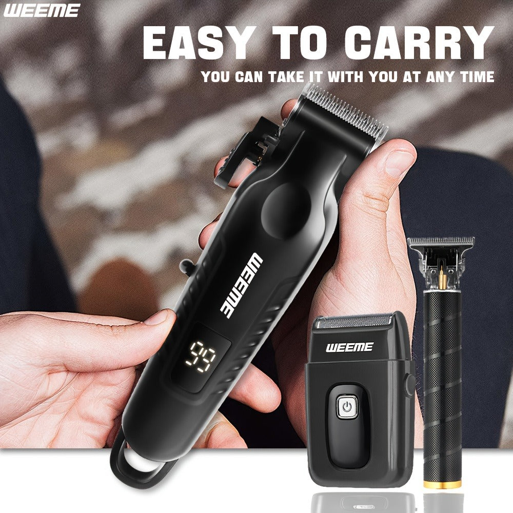 Men's Grooming Barber Haircut Set 2 & 3 Piece – Professional Hair Clipper USB Rechargeable T-Blade Trimmer Razor with 8 Limit Combs Complete