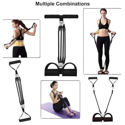 Black Foot-Pedal Resistance Band Puller with Handles and 2-, 4- or 6-Tube Options Labeled 50BL to 150BL