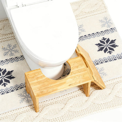 Toilet Stool Foldable Bamboo Squatting Stool – Ergonomic 7-Inch Height for Natural Constipation Relief | Collapsible Non-Slip Bathroom