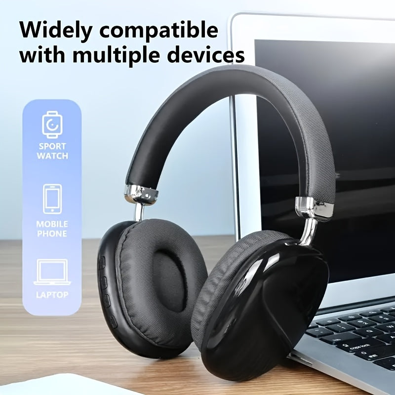 Foldable Over-Ear Wireless Headphones with Cushioned Earcups, Padded Headband and Black or Purple Finish