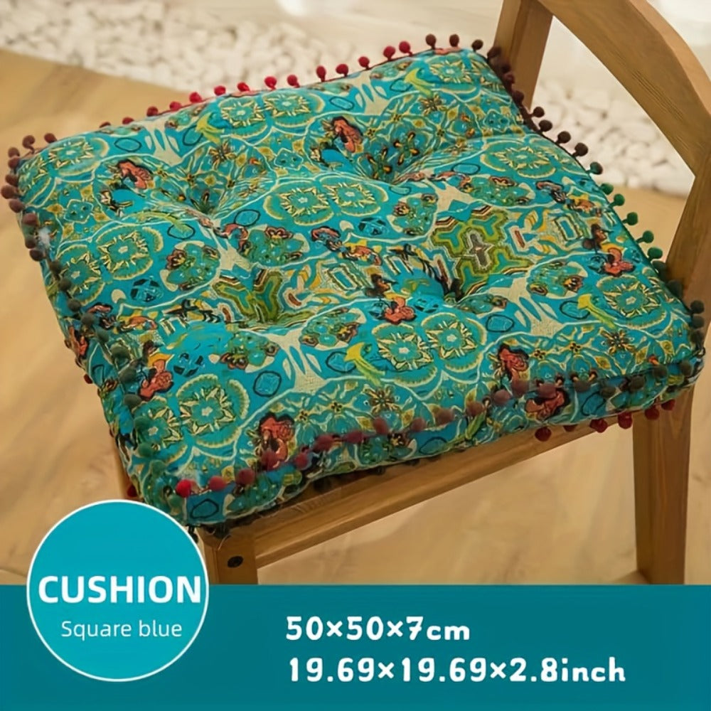 Moroccan Boho Chair Cushion Seat Pad with Cover Fiberfill Stuffed Bohemian Floor Cushion for Entryways, Bedrooms and Living Spaces