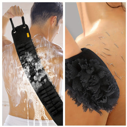 Exfoliating Back Scrubber Set with Bath Glove – 36" Dual-Sided Body Scrub Towel, Non-Slip Handles