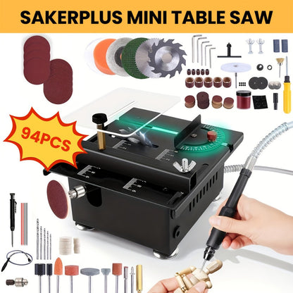 100W Electric Mini Table Saw with Woodworking Pen Set, 7-Speed & Angle Adjustable, 16mm Max Cutting Depth