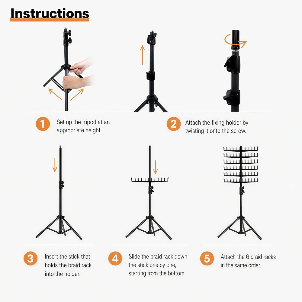 Braiding Hair Rack 144 Pegs Height Adjustable 2-Side Hair Extension Holder Stand with Tray – Foldable Portable Professional Braiding Station