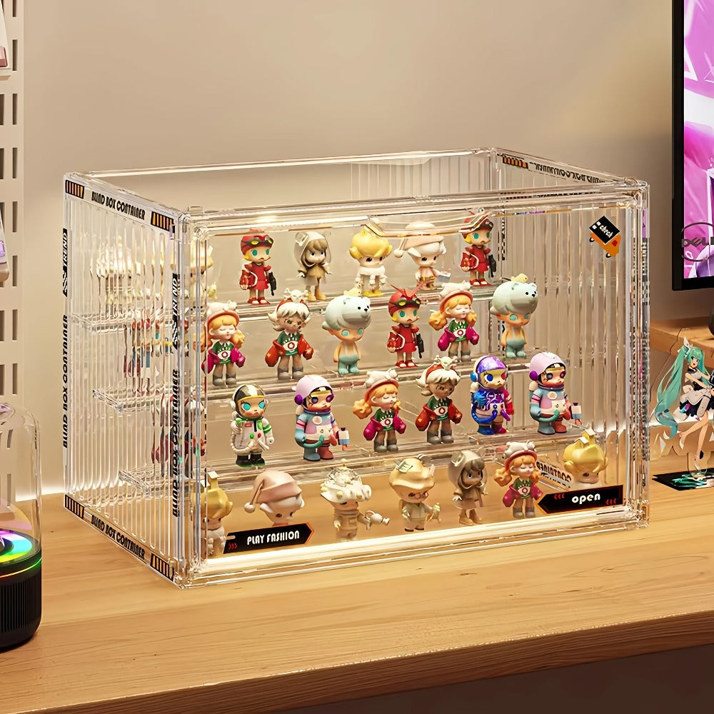 4-Tier Acrylic Figure Display Case with Magnetic Design – Clear Collector Showcase Box for Action Figures Dolls Funko Pop Anime Desktop