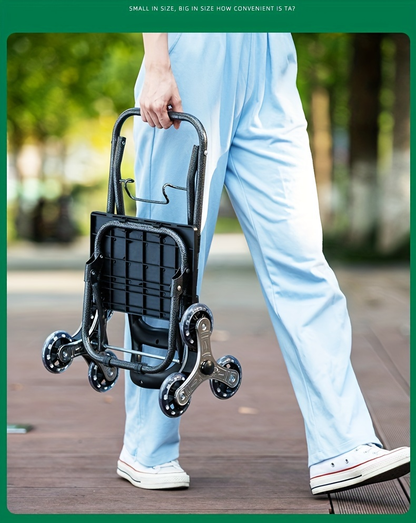 Stair Climbing Shopping Cart with Detachable Hand Truck, Foldable Grocery Trolley with Spacious Polyester Bag for Home Market Transport