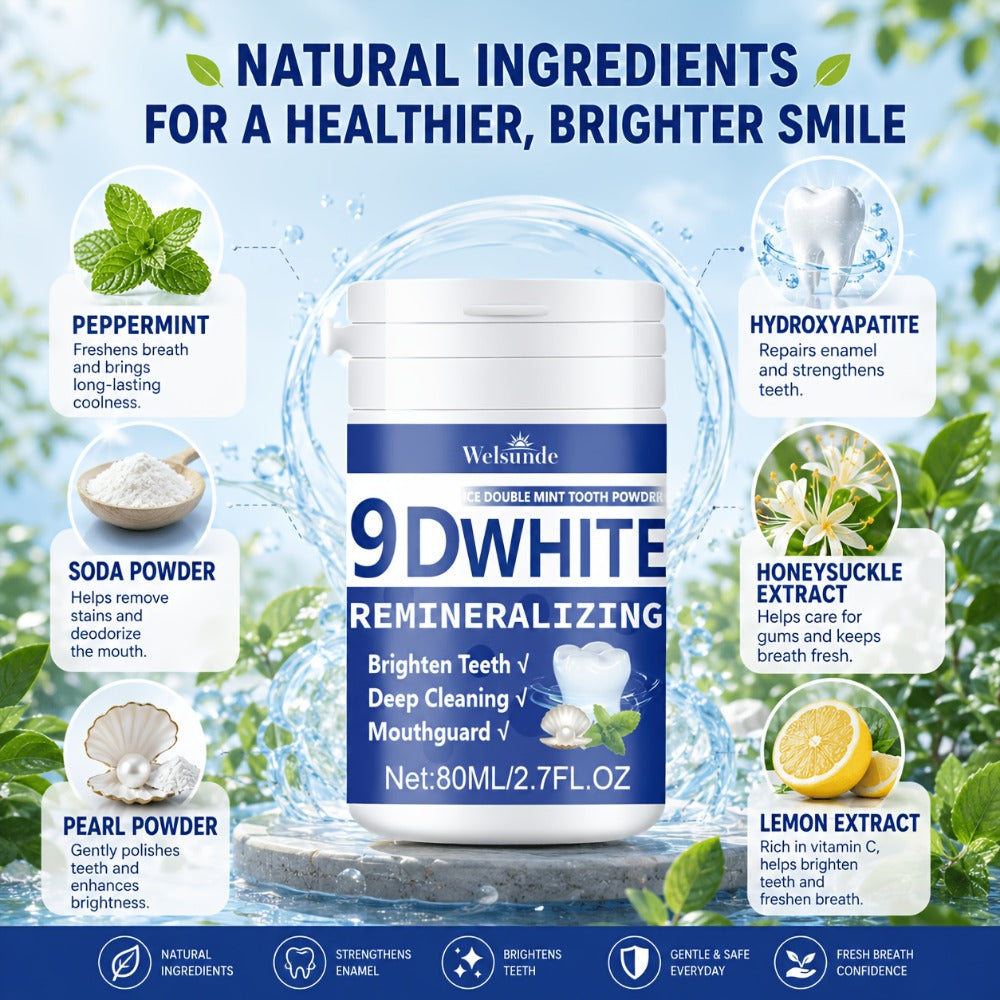 Hydroxyapatite Tooth Powder 2-Pack Remineralizing Fluoride-Free Deep Cleaning Whitening Mint Toothpowder