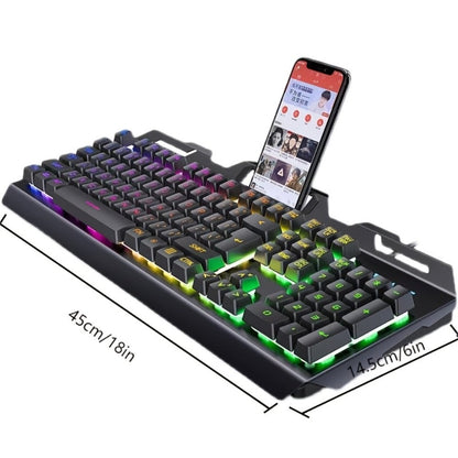 Gaming Keyboard Wired 104 Keys Full Metal Panel – LED Color Backlight, Multimedia Knob, Faux Mechanical Feel, USB
