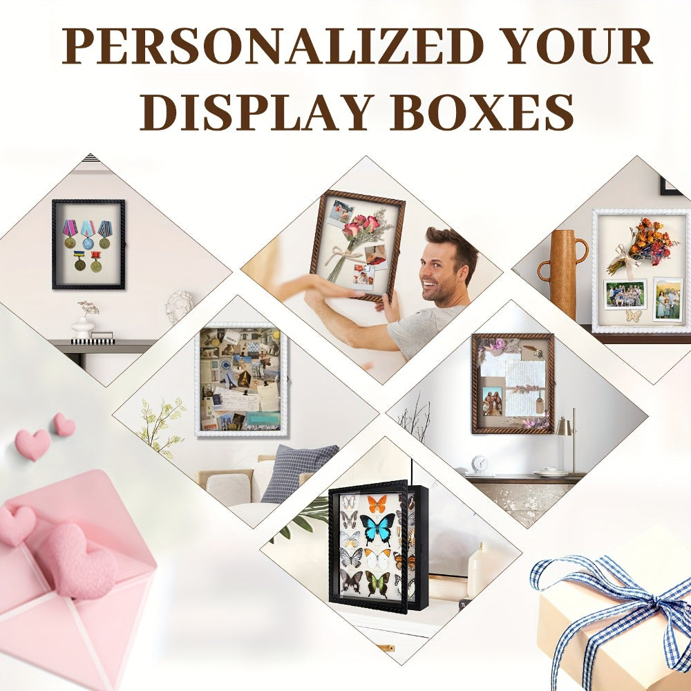 Shadow Box Frame with Linen Back, Large Rustic Memory Display Case 11x14 & 12x16 Inch for Photos