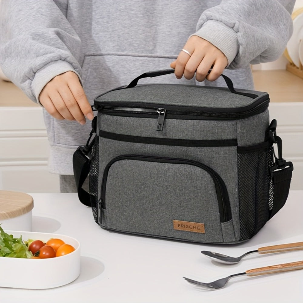 Insulated Lunch Bag with Adjustable Shoulder Strap – Leakproof Reusable Cooler Bag for Men Women Portable Fresh Keeper | Black Grey Blue |