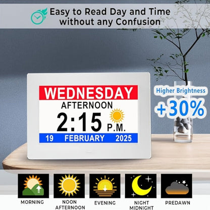 Digital Photo Frame Clock Large Display Calendar Alarm Clock for Seniors USB Powered Supports for Entryways, Bedrooms and Living Spaces