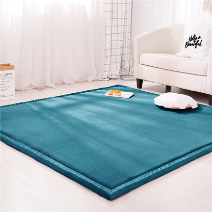 Tatami Floor Mat Thick Foam Padded Rug Coral Velvet Baby Play Mat Crawling Mat for Kids Nursery Playroom Living Room Yoga Mat Japanese Style