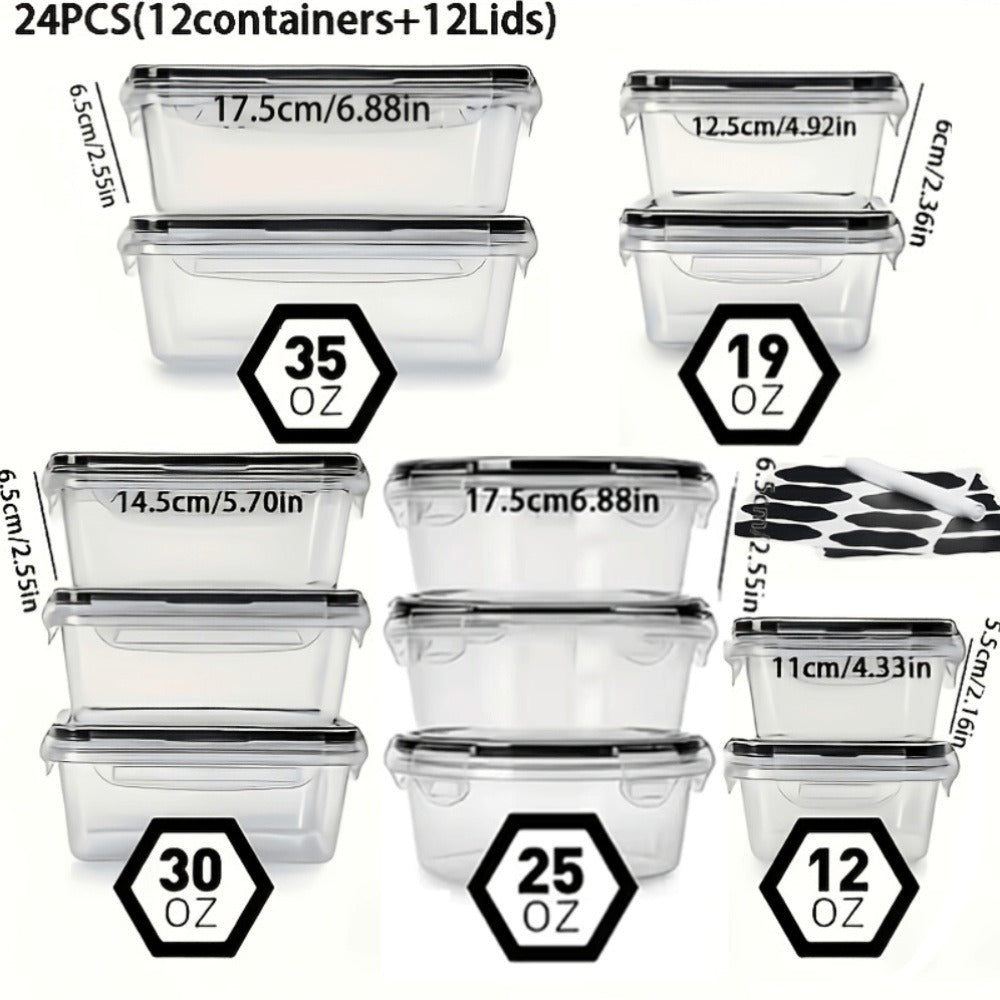 Meal Prep Box Food Storage Organizer with Stackable Lidded Plastic Sets in Three Piece Counts