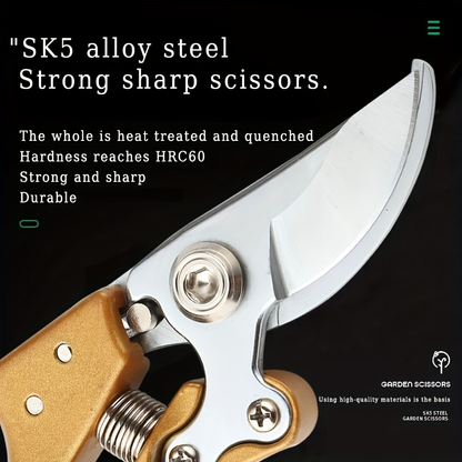 Bypass Pruning Shears with Curved Blade, Return Spring and Gold or Black Coated Handle Options