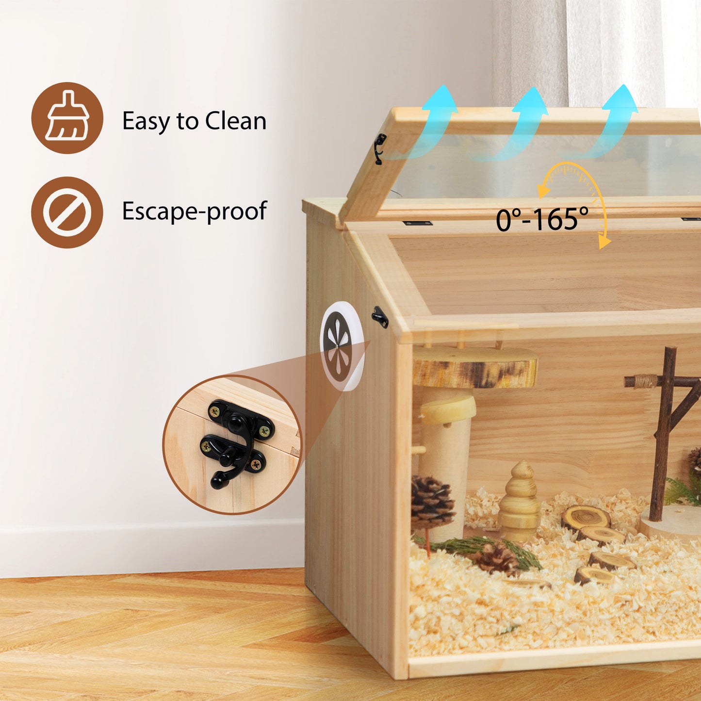 Large Hamster Cage Wooden Enclosure – 32"L x 16"W x 16"H with Acrylic Window & Openable Top | Small Animal Habitat for Guinea Pig