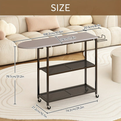 3-Tier Ironing Board Cart with Wheels, Rolling Laundry Station with Multi-Layer Storage Shelves for Living Room