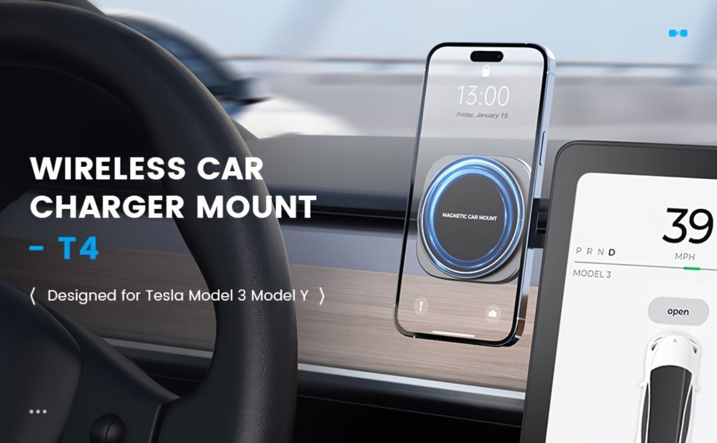 Foldable Magnetic Car Phone Mount for Pictured Model 3 or Model Y Center-Screen Installation