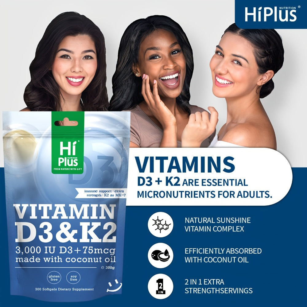Vitamin D3 K2 MK-7 Supplement 300 Softgels for Bath Time, Home Spa and Personal Care, with the Listed Configuration