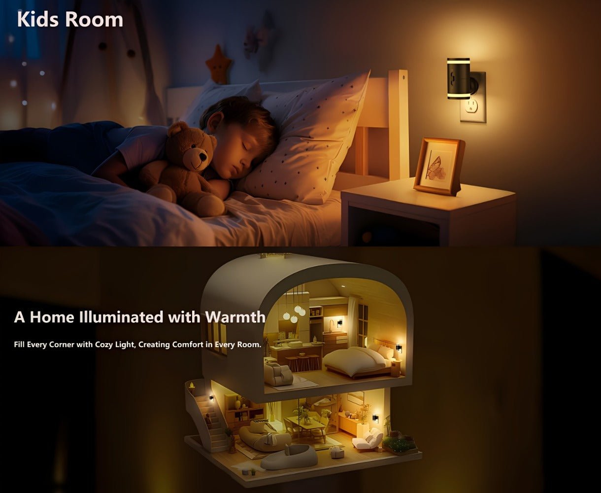 LED Night Light Plug In Dusk to Dawn Sensor, 5-120LM Adjustable Brightness, 3 Color Temperatures