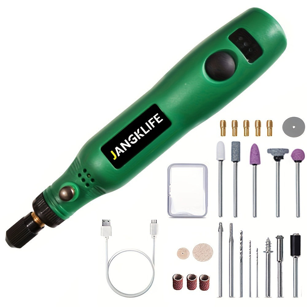 Mini Cordless Rotary Tool Kit - USB Rechargeable Li-Ion Battery, 3-Speed 5000-15000RPM for Entryways, Bedrooms and Living Spaces