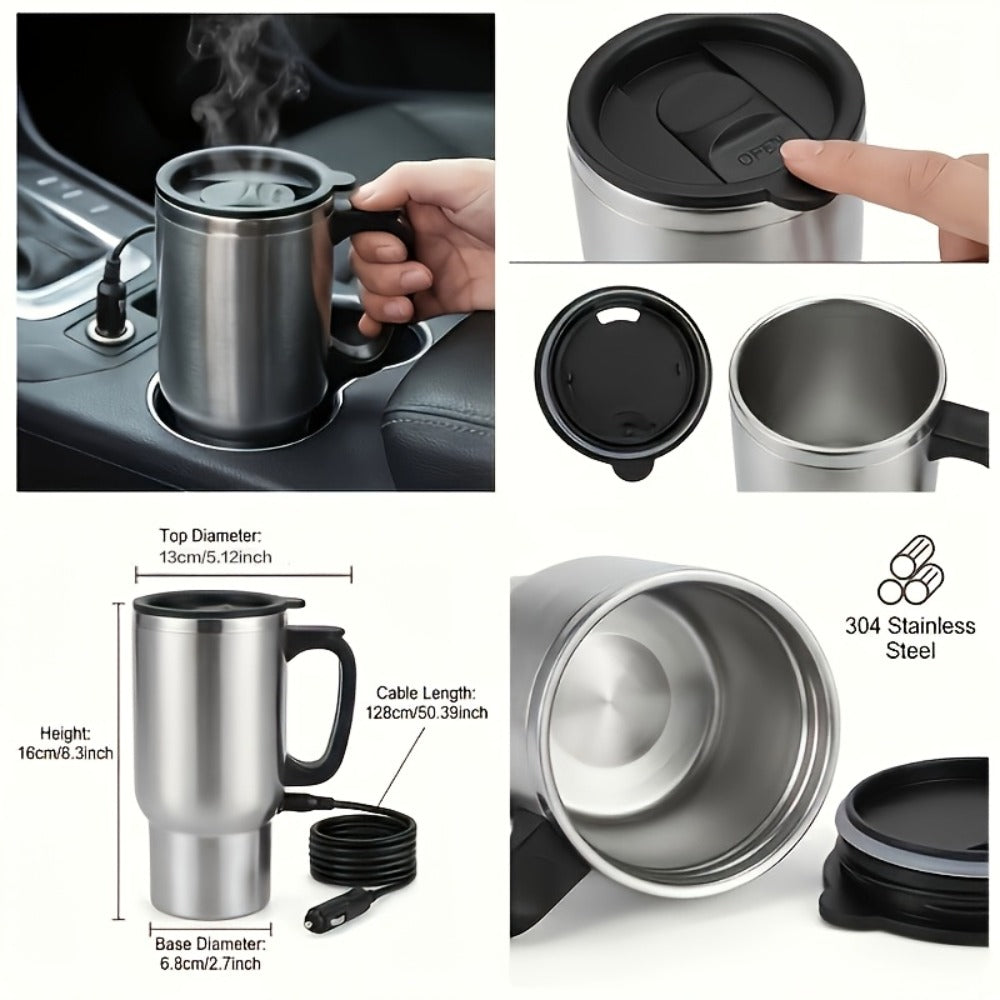 Car Electric Kettle 12V - Portable Stainless Steel Travel Hot Water Heater Cup for Tea Coffee, 15.22oz Fast Boiling