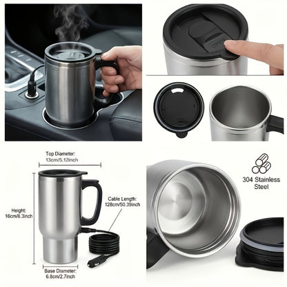Car Electric Kettle 12V - Portable Stainless Steel Travel Hot Water Heater Cup for Tea Coffee, 15.22oz Fast Boiling