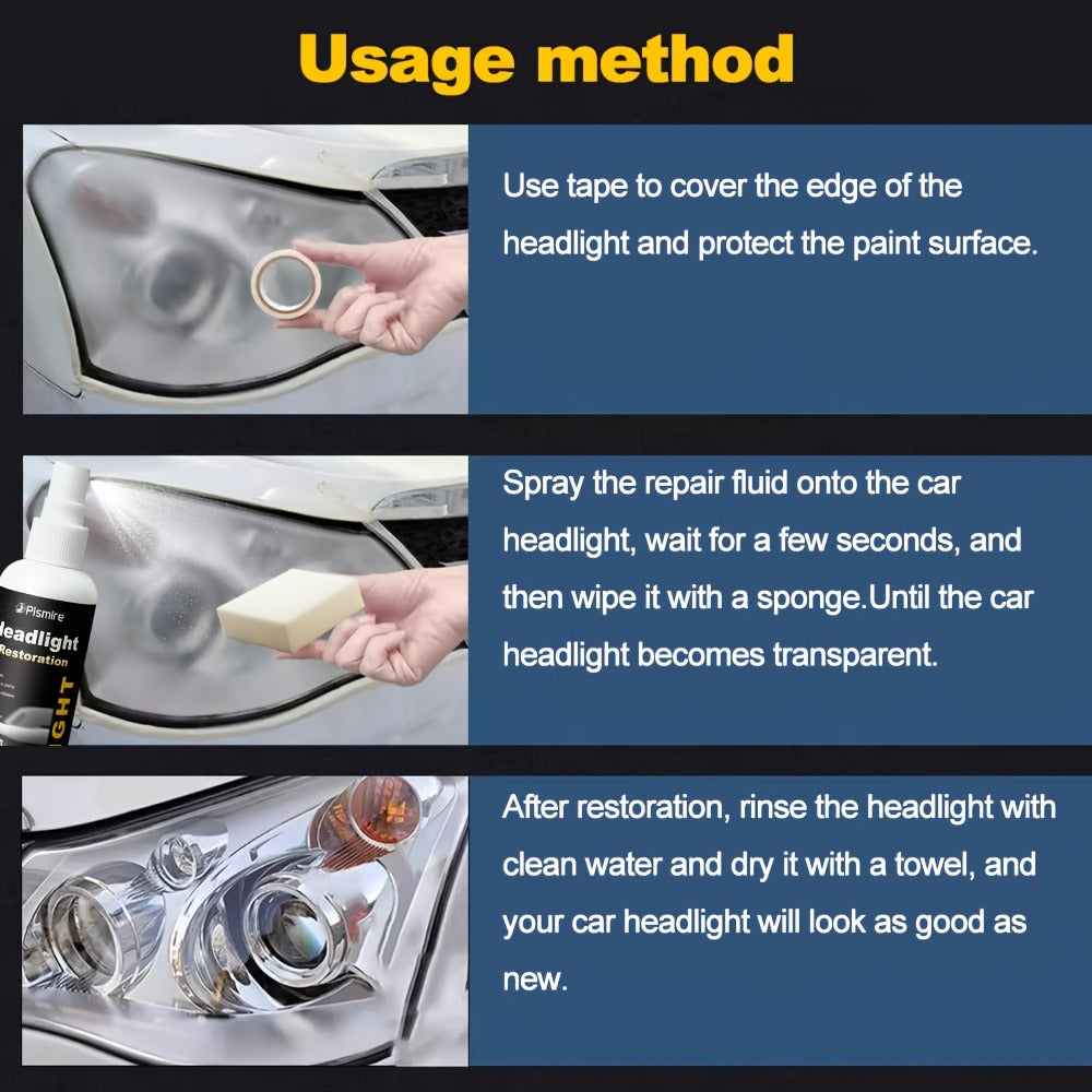 Headlight Restoration Kit Ceramic Coating Spray 100ml No Sanding No Polishing Required Quick Restore Yellowed Foggy Car Headlights DIY