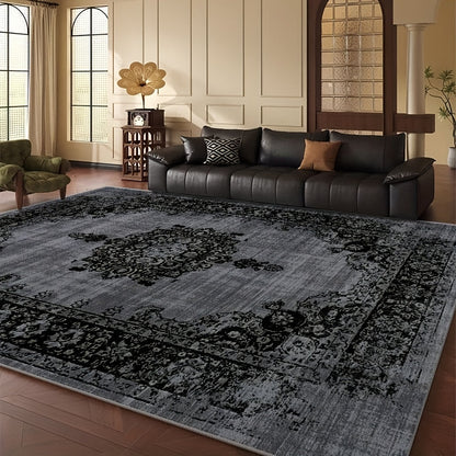Area Rug Velvet Bohemian Floral Geometric Low-Pile Design in Six Machine-Washable Room Sizes